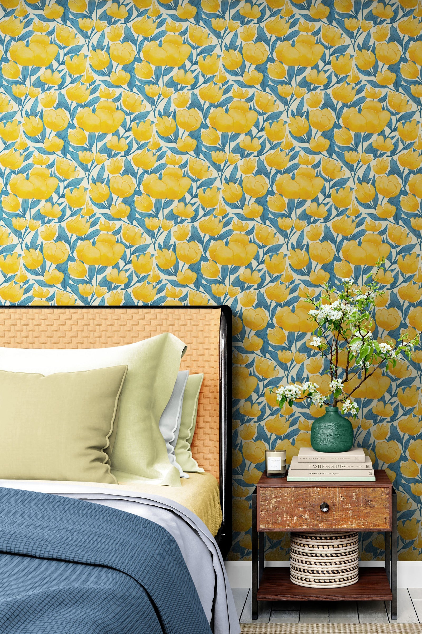 Yellow Floral Flower Background Pattern Wall Mural. #6456
