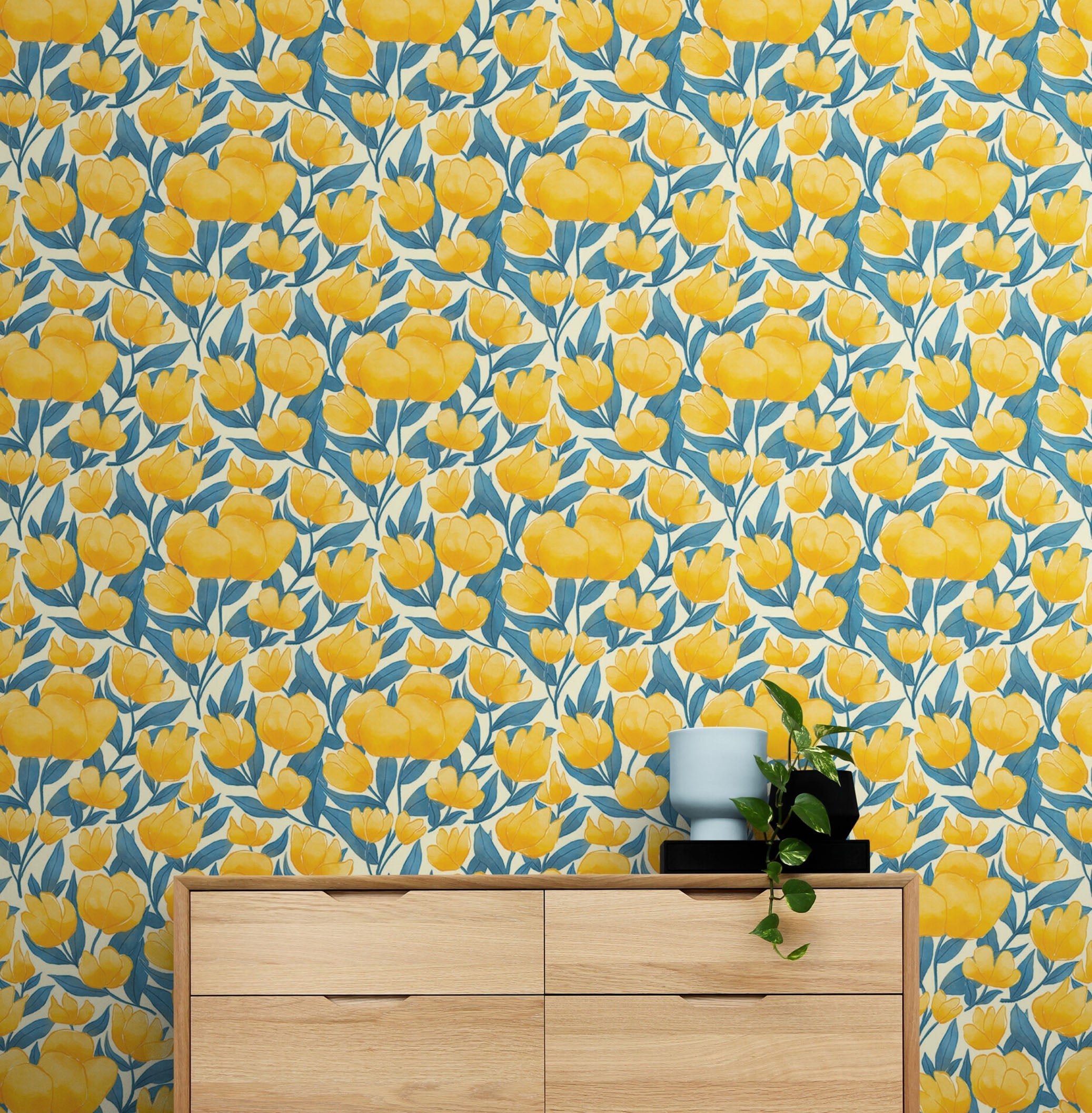 Yellow Floral Flower Background Pattern Wall Mural. #6456
