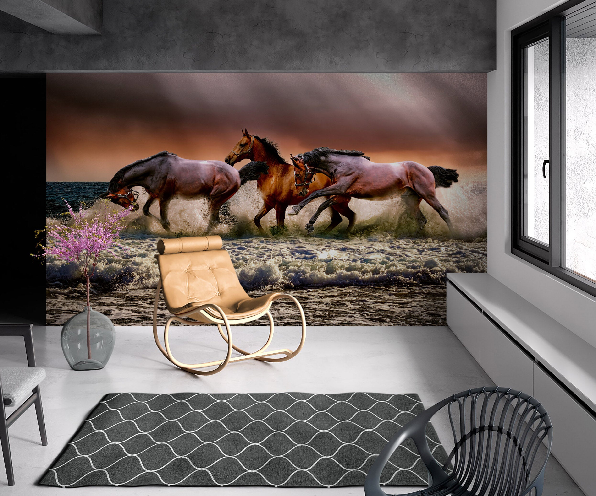 Wild Horses Galloping on Beach Wall Mural. Peel and Stick Wallpaper. #6458