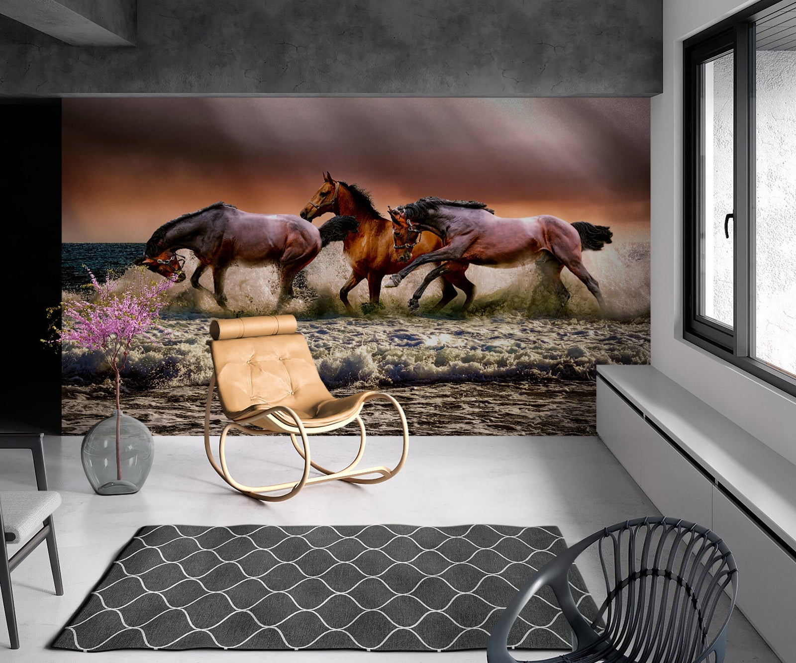 Wild Horses Galloping on Beach Wall Mural. Peel and Stick Wallpaper. #6458