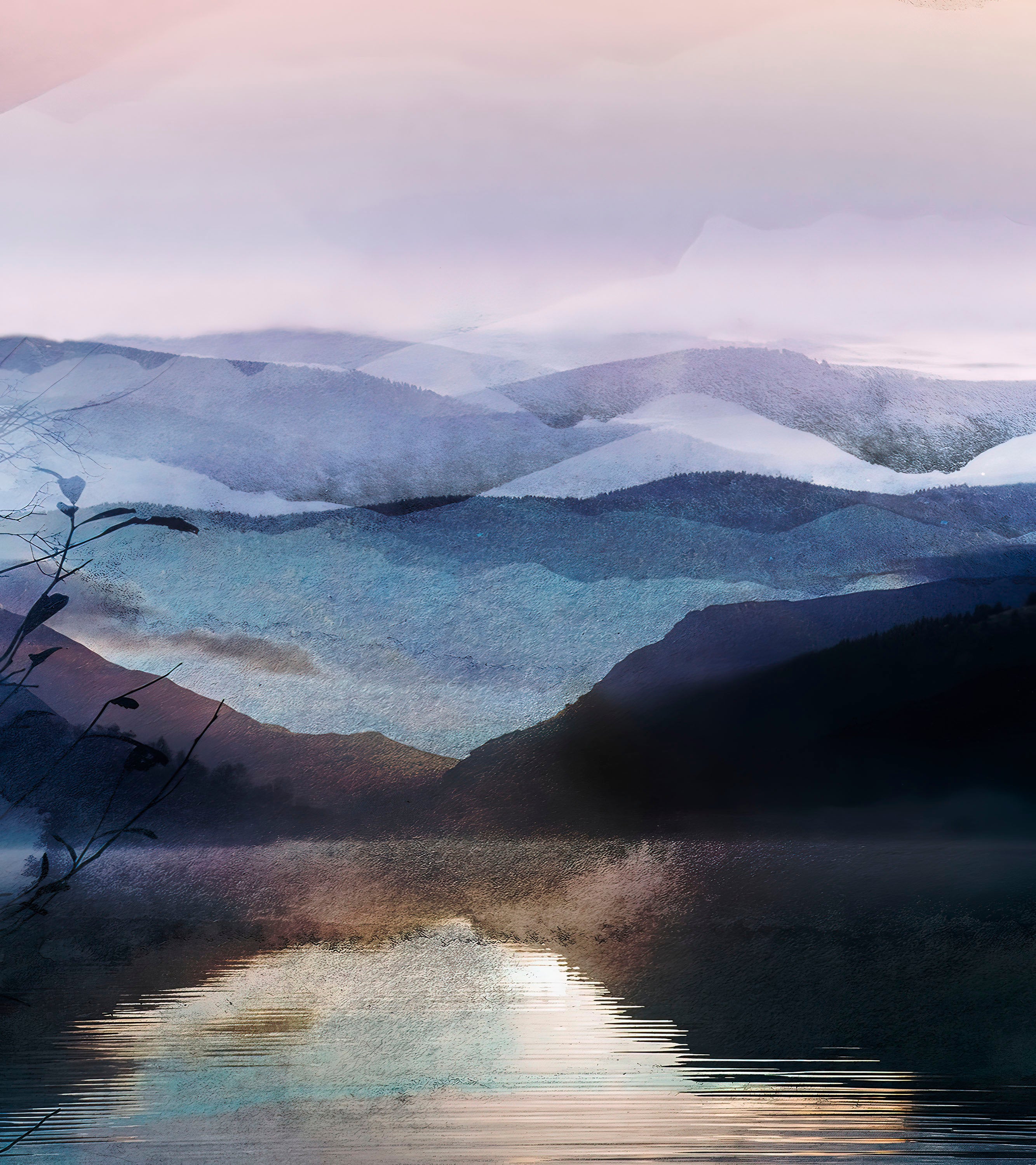 Watercolor Painting of Mountain View Retreat Wall Mural. #6464