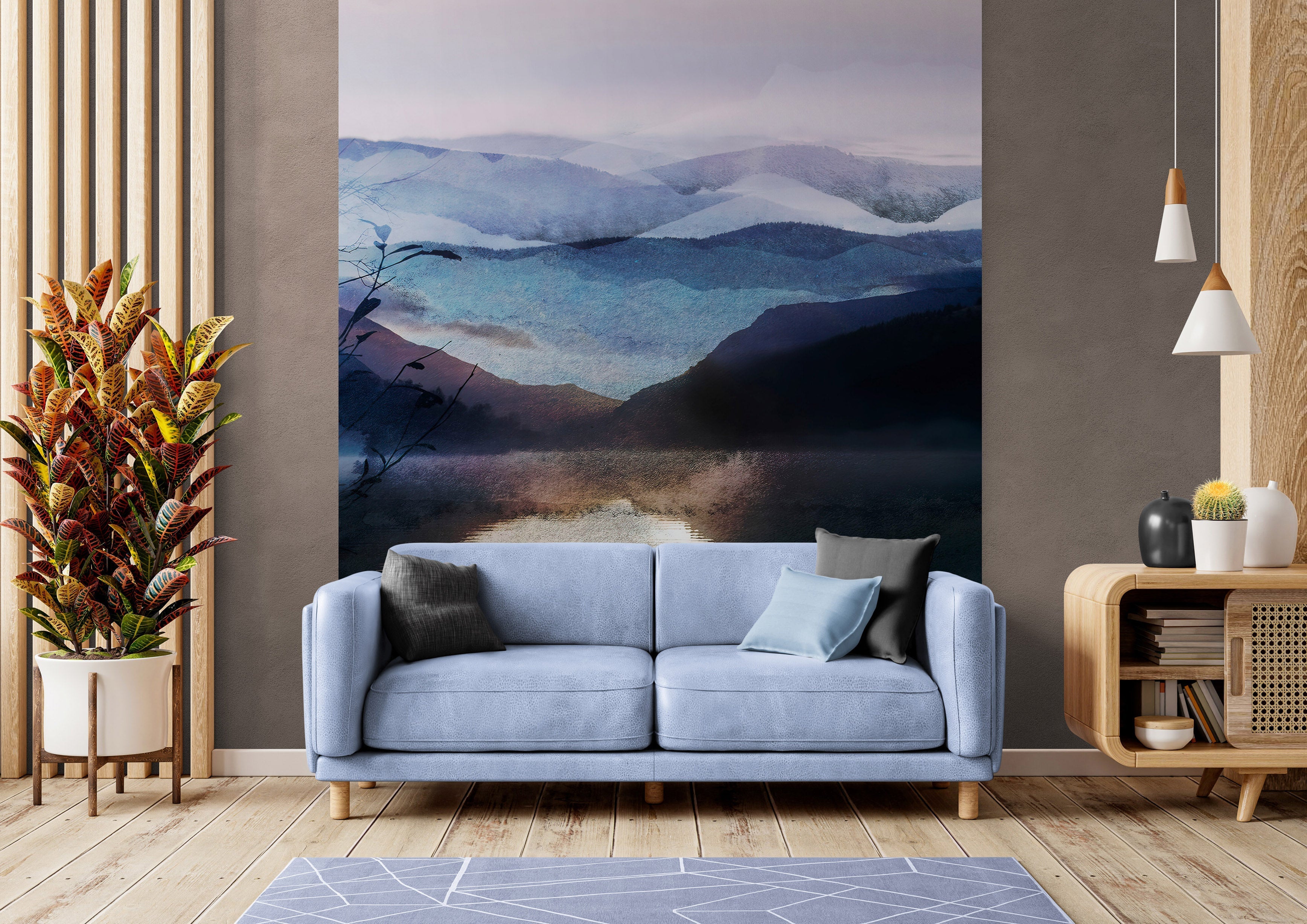 Watercolor Painting of Mountain View Retreat Wall Mural. #6464
