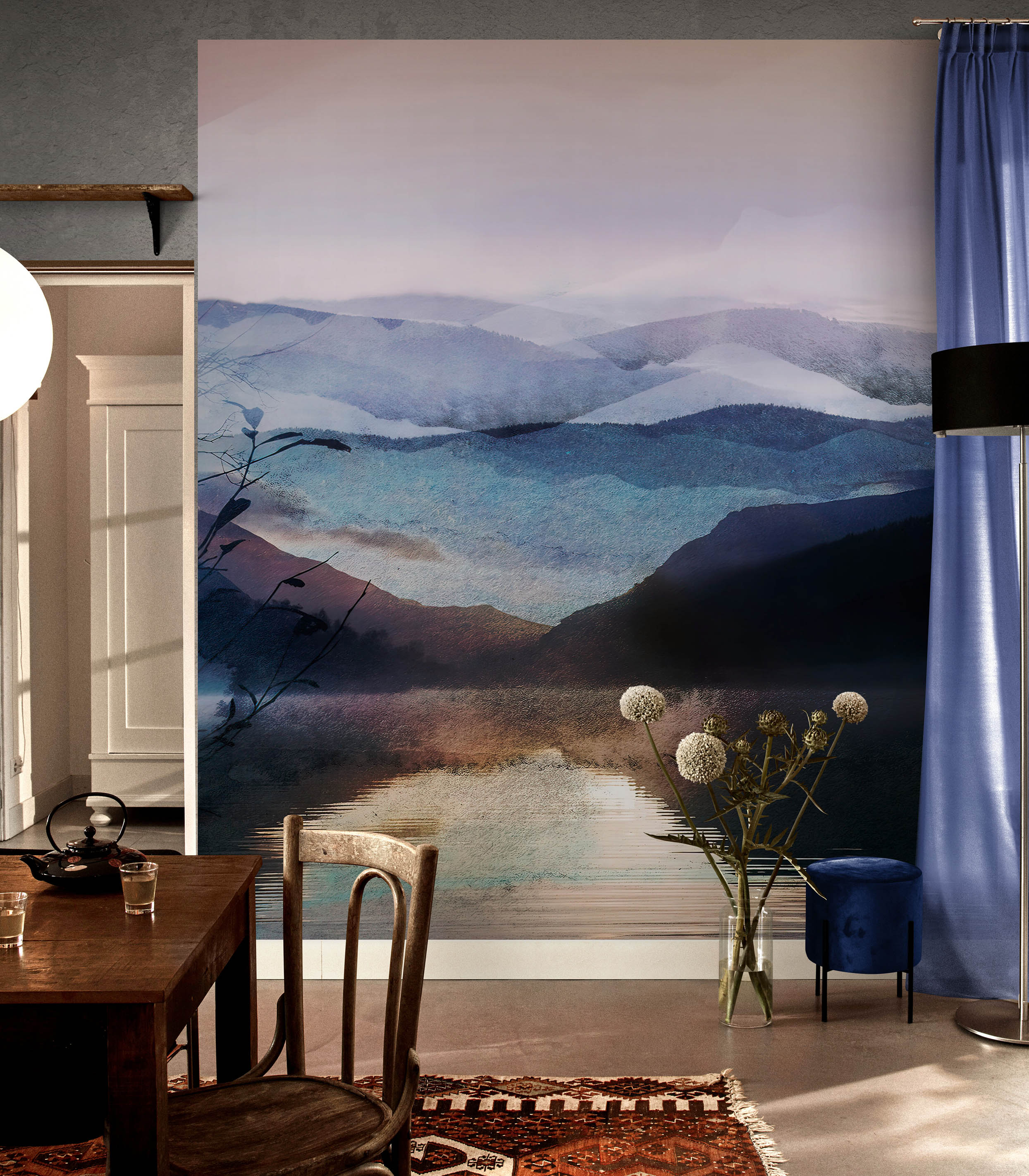 Watercolor Painting of Mountain View Retreat Wall Mural. #6464