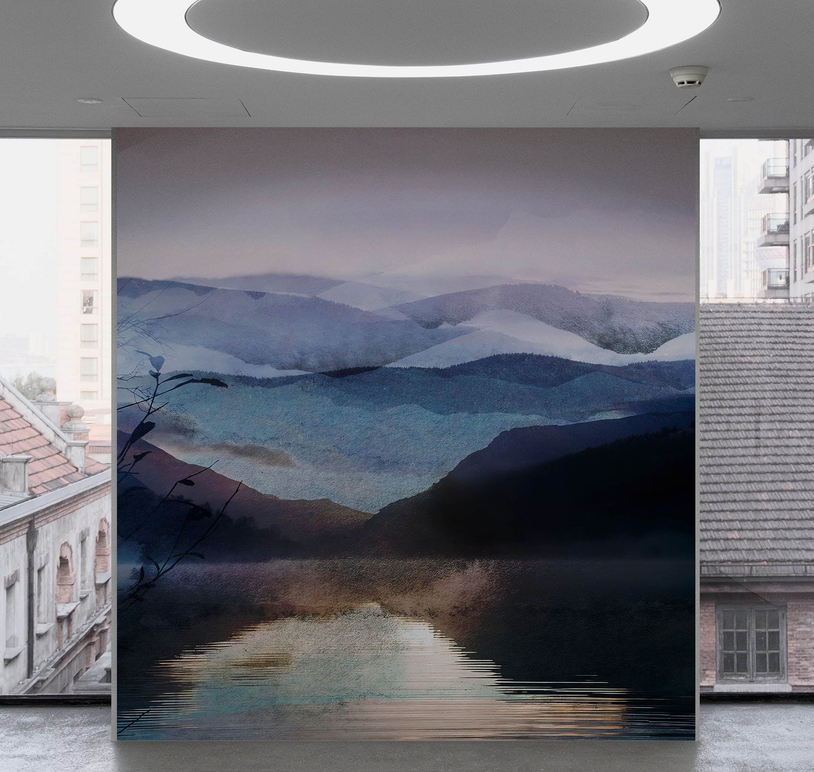 Watercolor Painting of Mountain View Retreat Wall Mural. #6464