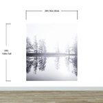 Foggy Woodland Wall Mural. Warm Grey Misty Forest Lakeview Peel and Stick Wallpaper. #6474