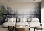 Foggy Woodland Wall Mural. Warm Grey Misty Forest Lakeview Peel and Stick Wallpaper. #6474