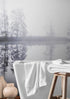 Foggy Woodland Wall Mural. Warm Grey Misty Forest Lakeview Peel and Stick Wallpaper. #6474