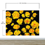 Flower Wallpaper Peel and Stick Wall Mural. Yellow Flowers on Black Background. #6499