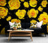 Flower Wallpaper Peel and Stick Wall Mural. Yellow Flowers on Black Background. #6499