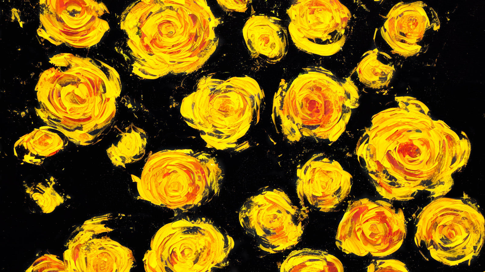 Flower Wallpaper Peel and Stick Wall Mural. Yellow Flowers on Black Background. #6499