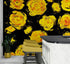 Flower Wallpaper Peel and Stick Wall Mural. Yellow Flowers on Black Background. #6499