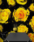 Flower Wallpaper Peel and Stick Wall Mural. Yellow Flowers on Black Background. #6499