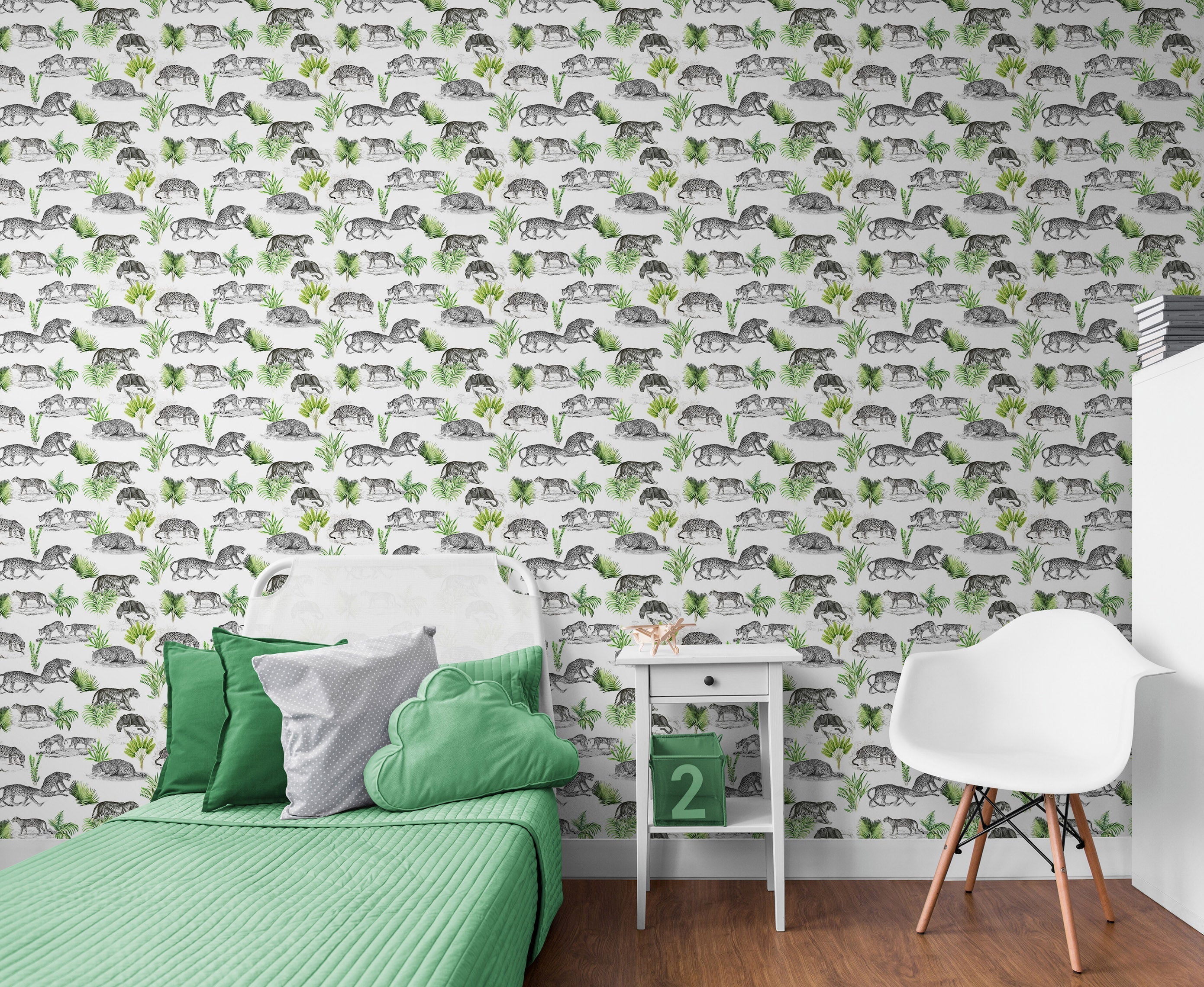 Tiger and Leopard Wallpaper Pattern. Safari Animal Print Wall Mural. #6478