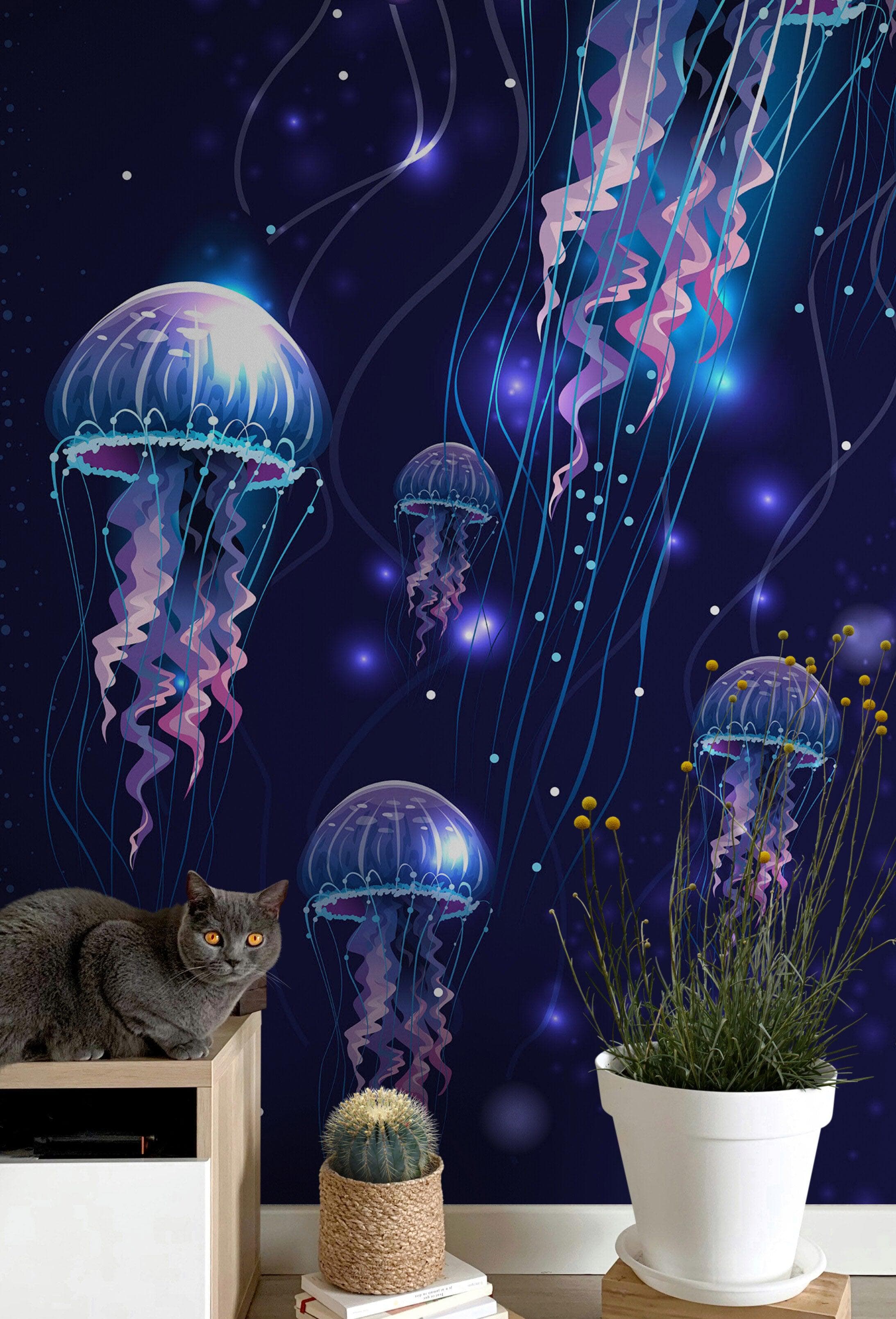 Jellyfish Wallpaper. Underwater Ocean Scene Wall Mural. #6480