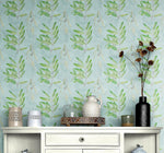 Eucalyptus Wallpaper. Farmhouse Decor Peel and Stick Wall Mural. Blue and Green Colors. #6482
