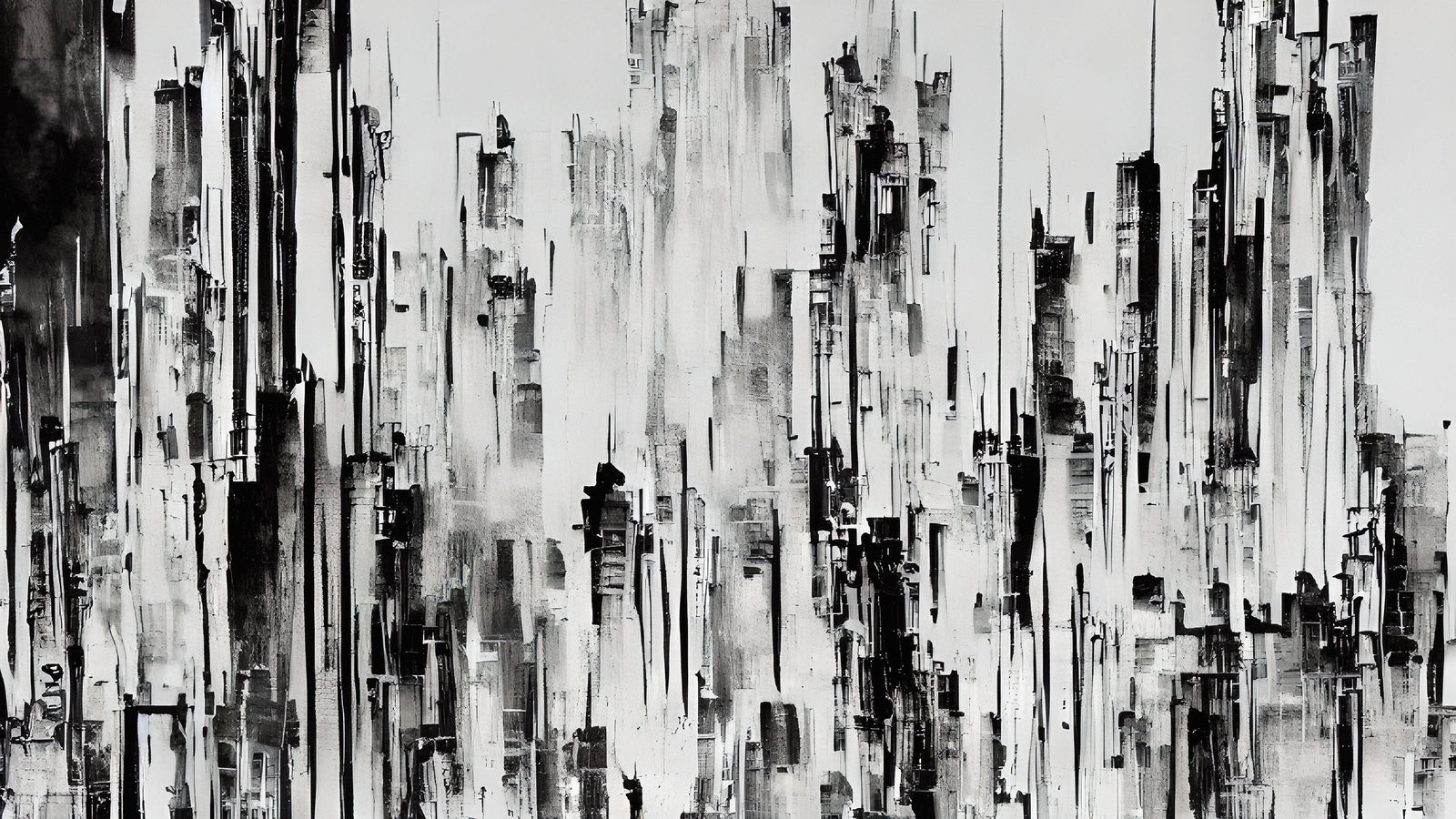 Black and Gray Urban City Wall Mural. Cyber Punk Cityscape. Minimalist Abstract Building Architect Wallpaper. #6487