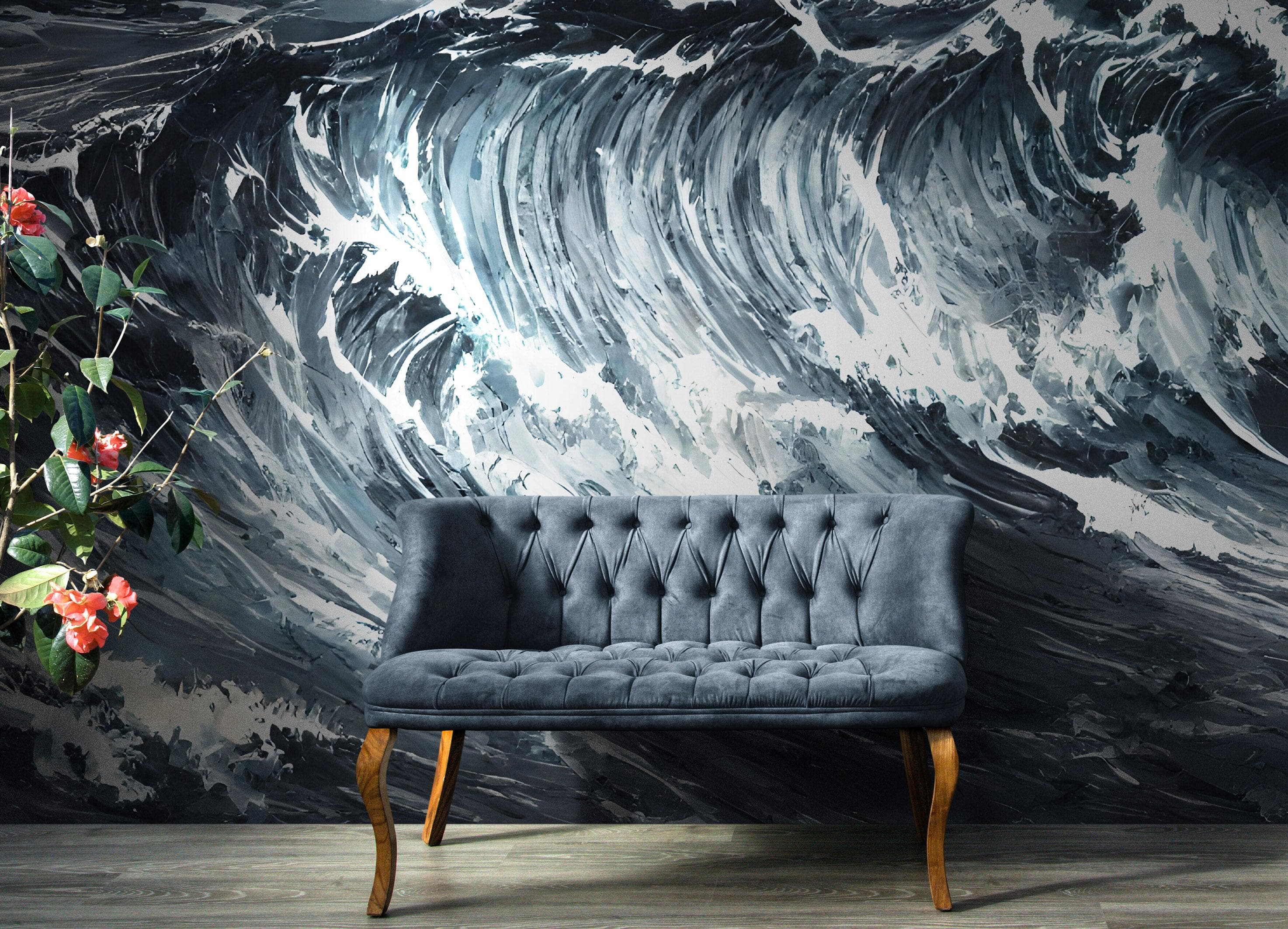 Great Wave Abstract Painting, Grey Color Scheme. #6488