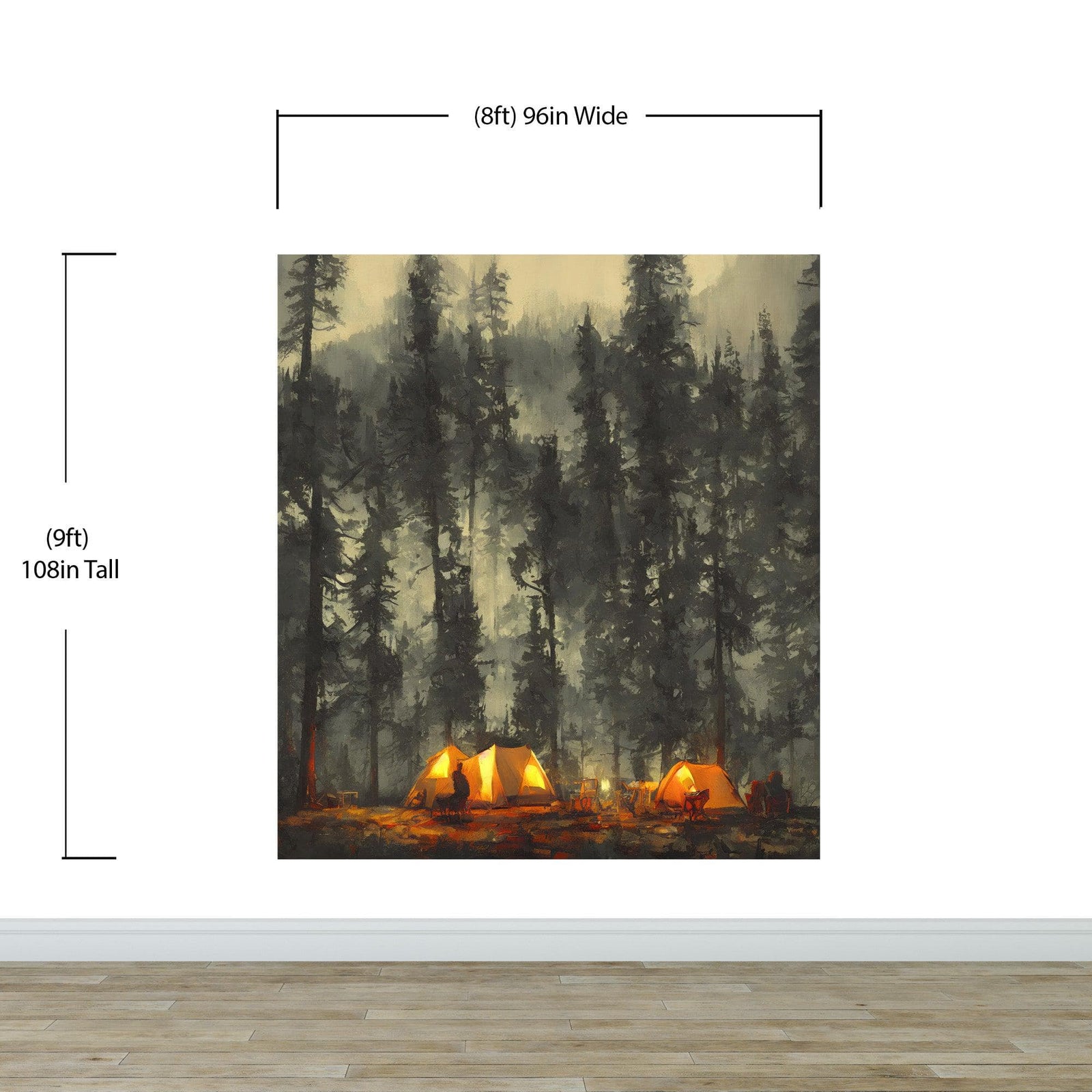 Camping Under the Stars Painting Wallpaper. Woodland Forest Wall Mural. Nature Wall Decor. #6492