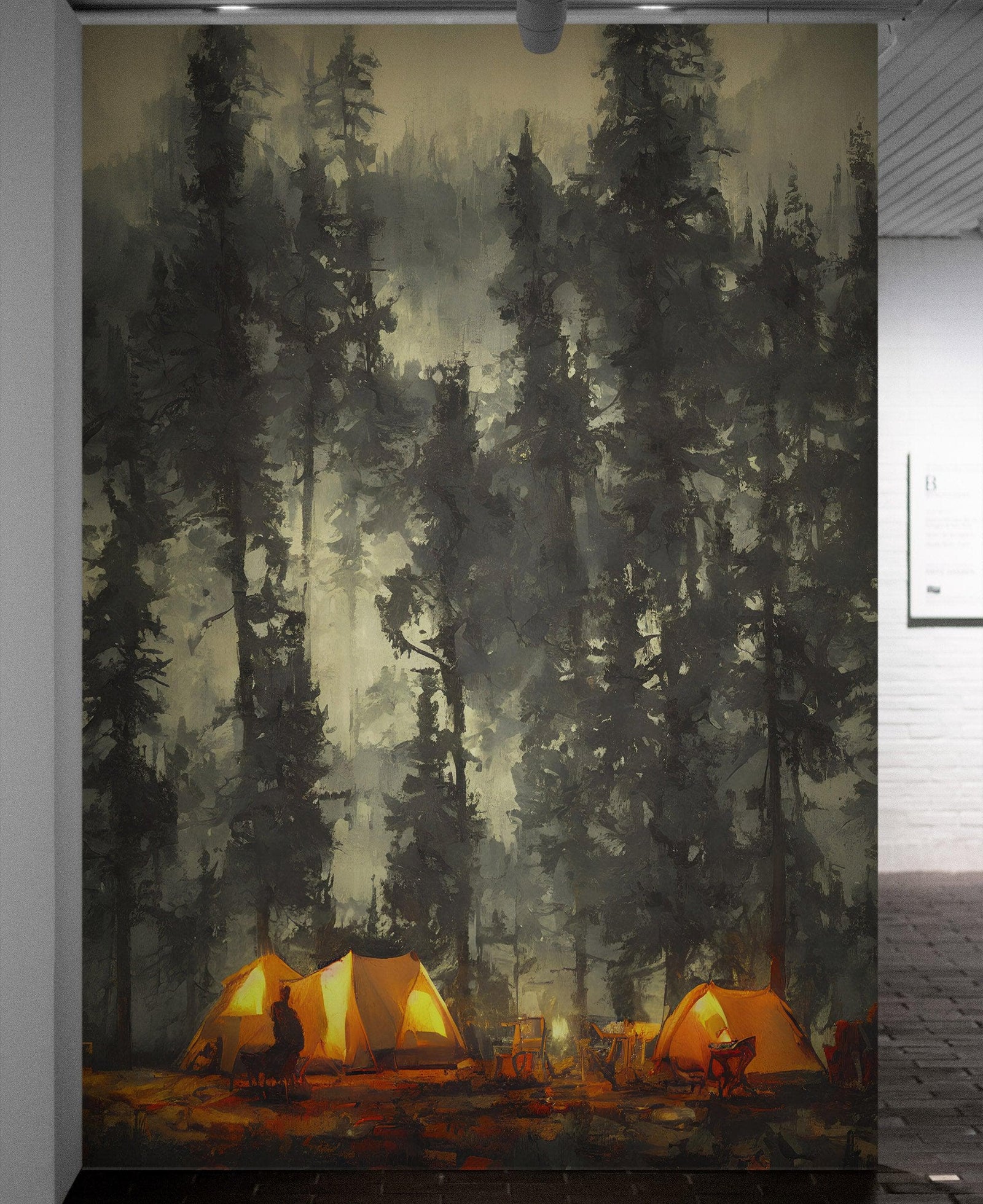 Camping Under the Stars Painting Wallpaper. Woodland Forest Wall Mural. Nature Wall Decor. #6492