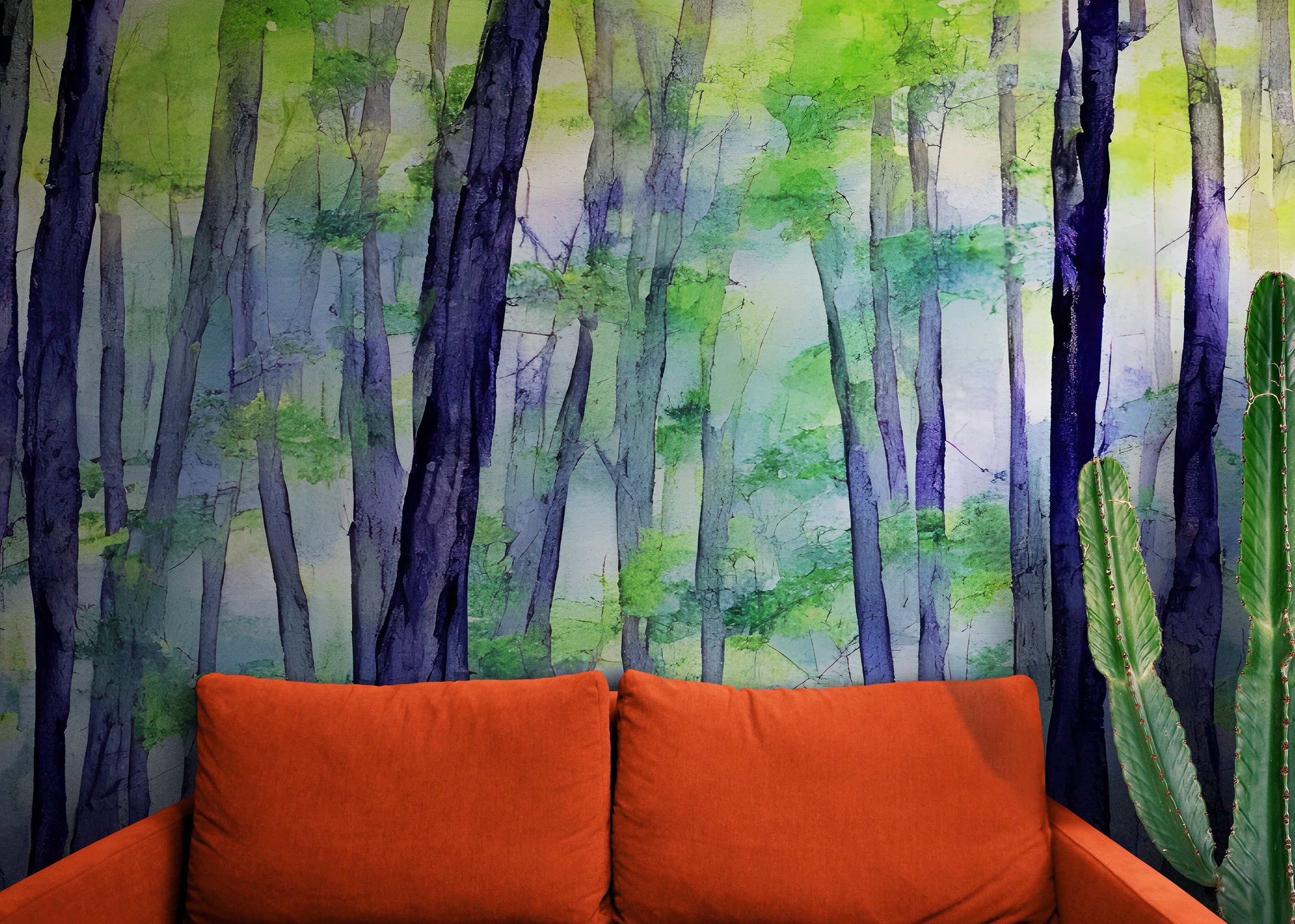 Watercolor Forest Wallpaper. Colorful Forest Peel and Stick Wall Mural. #6493