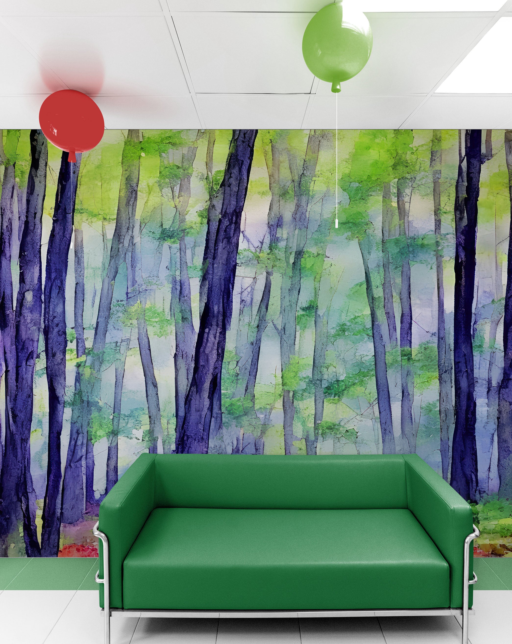 Watercolor Forest Wallpaper. Colorful Forest Peel and Stick Wall Mural. #6493