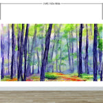 Watercolor Forest Wallpaper. Colorful Forest Peel and Stick Wall Mural. #6493