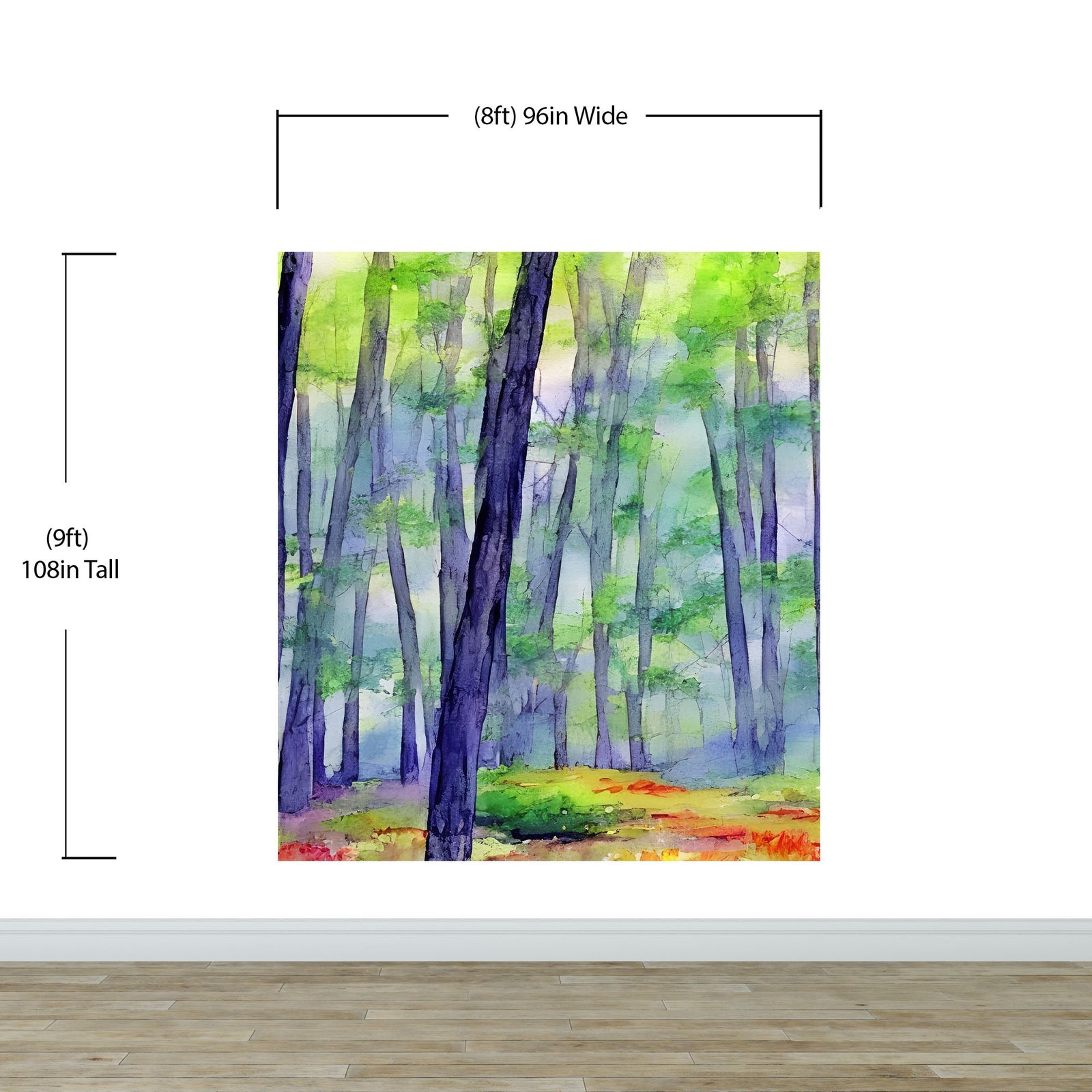 Watercolor Forest Wallpaper. Colorful Forest Peel and Stick Wall Mural. #6493