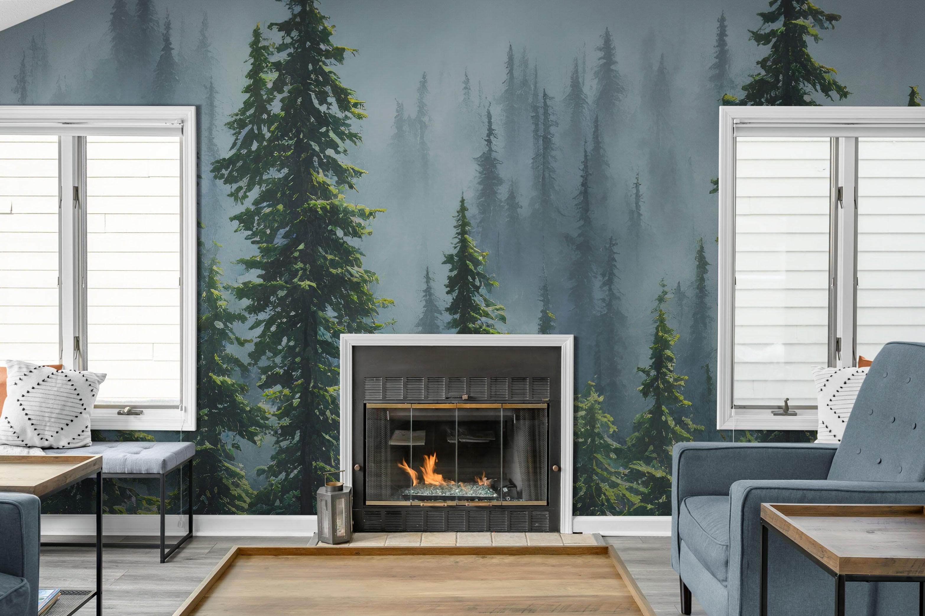 Nature Rainforest Wall Mural Wallpaper. Misty Forest Landscape. #6494