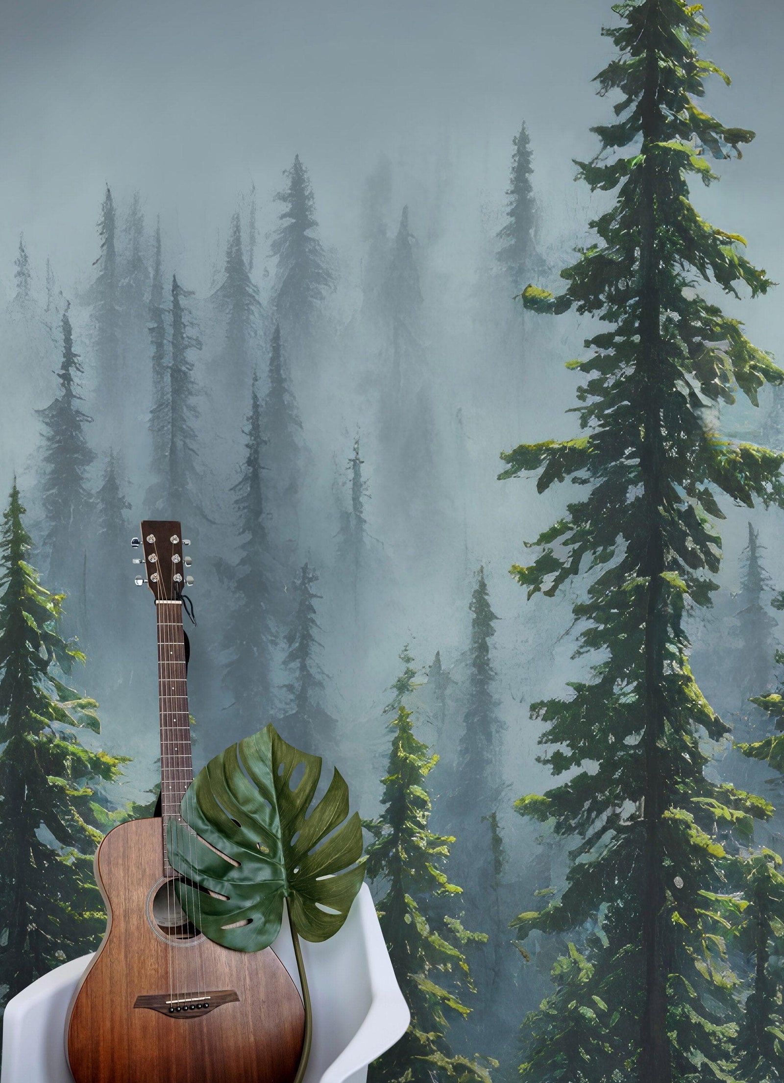 Nature Rainforest Wall Mural Wallpaper. Misty Forest Landscape. #6494