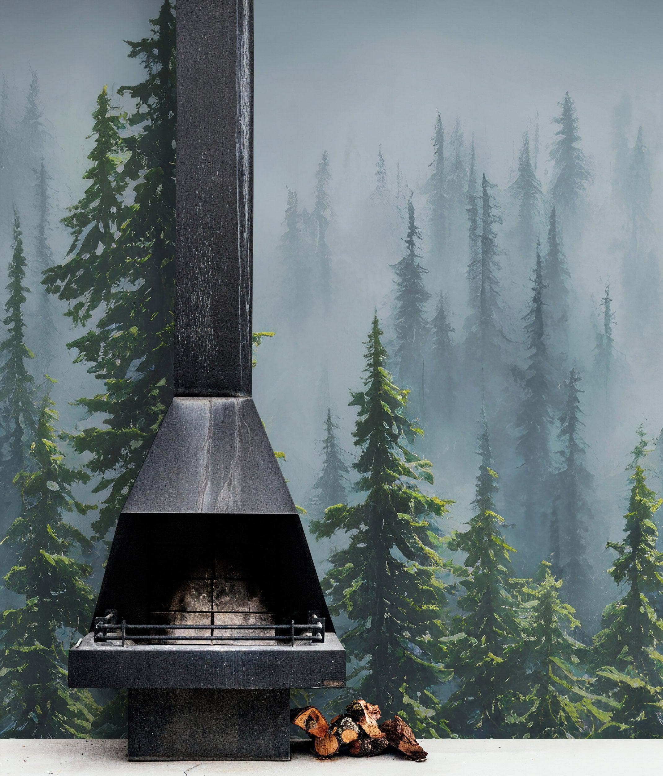 Nature Rainforest Wall Mural Wallpaper. Misty Forest Landscape. #6494