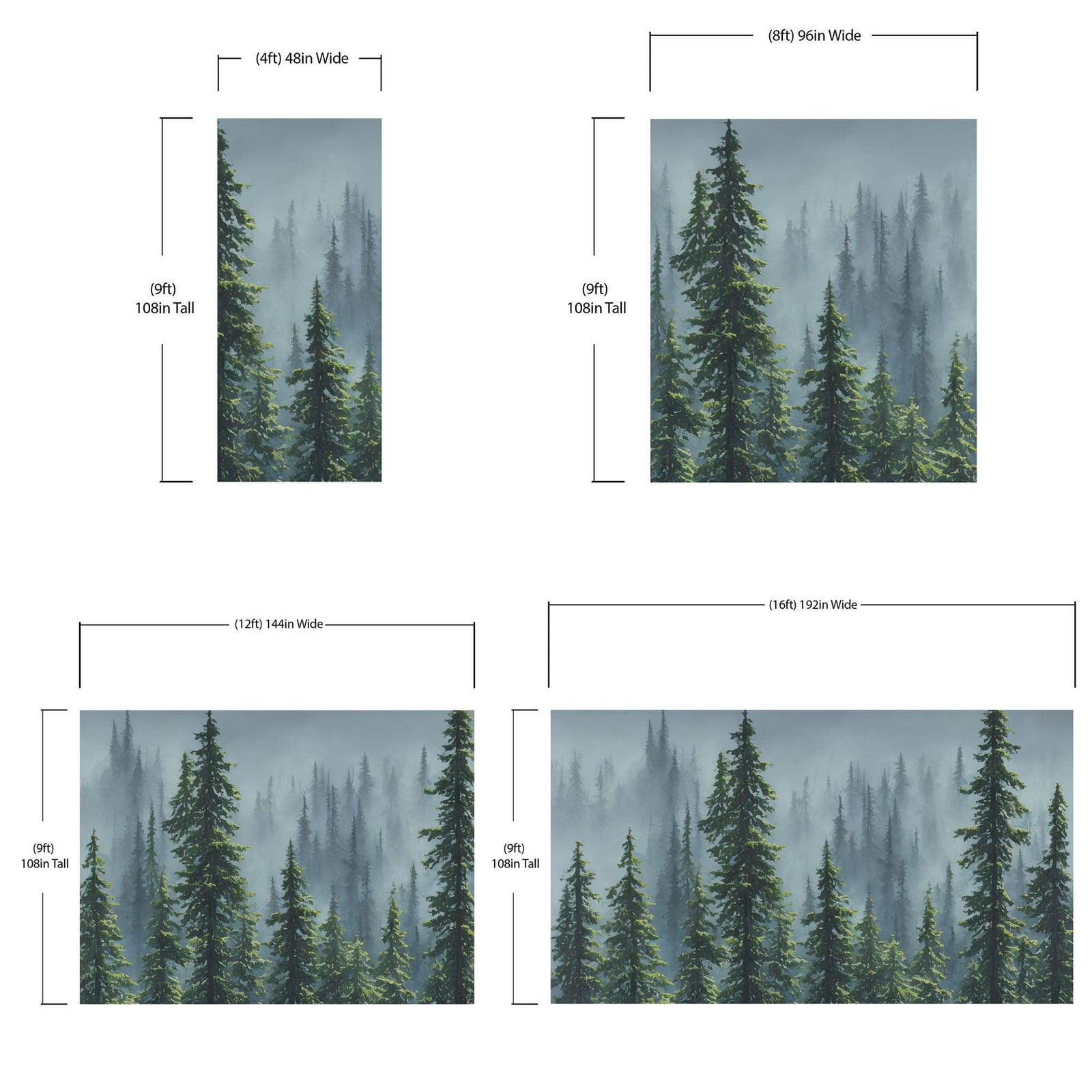 Nature Rainforest Wall Mural Wallpaper. Misty Forest Landscape. #6494