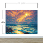 Dramatic Scene of a Sunset Over Blue Ocean Wall Mural Peel and Stick Wallpaper. #6495
