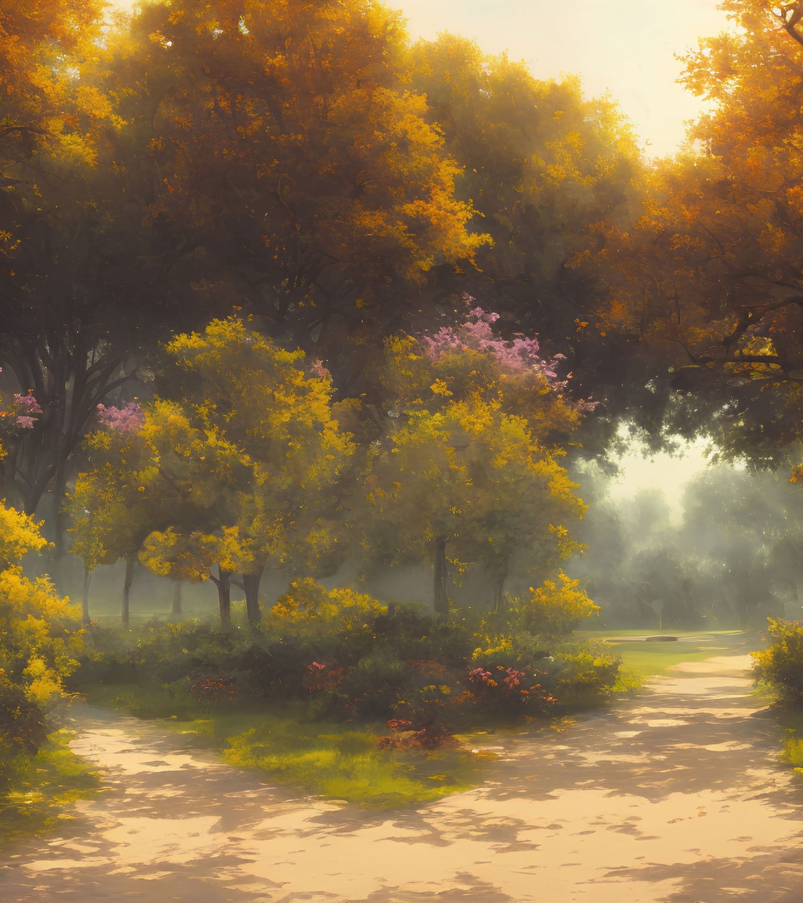 Vintage Trees in Park Wallpaper. Peel and Stick Wall Mural. #6496