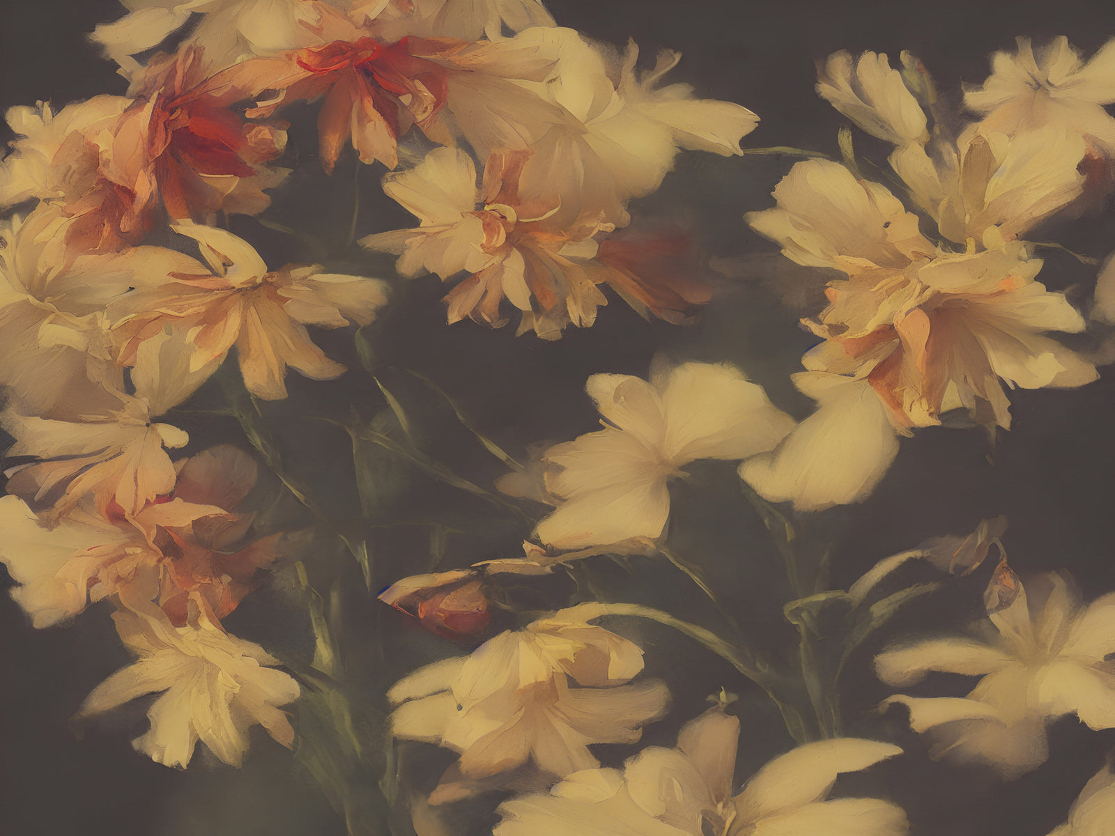 Vintage Dark Background with Yellow Flowers Botanical Wallpaper. #6497