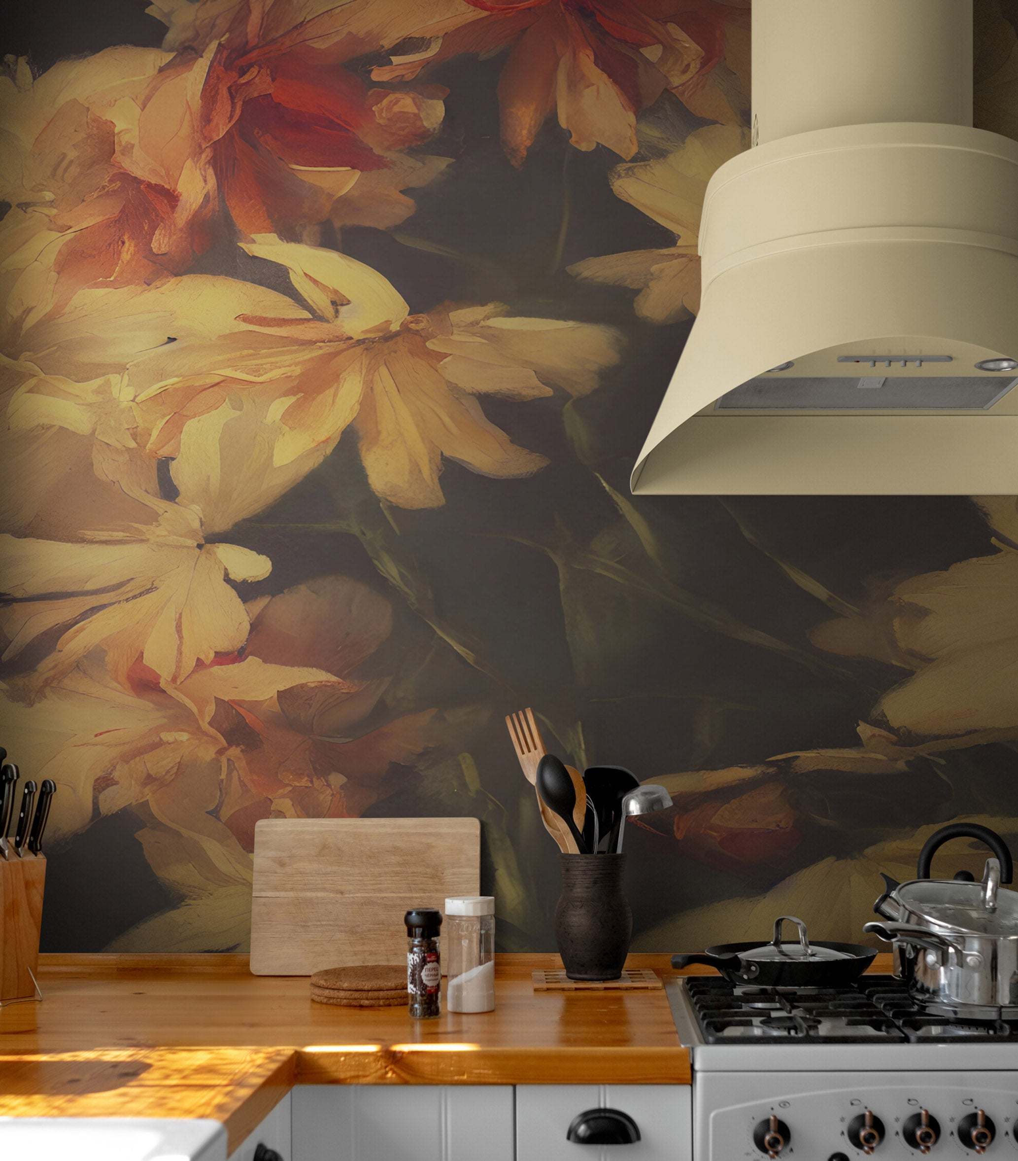 Vintage Dark Background with Yellow Flowers Botanical Wallpaper. #6497