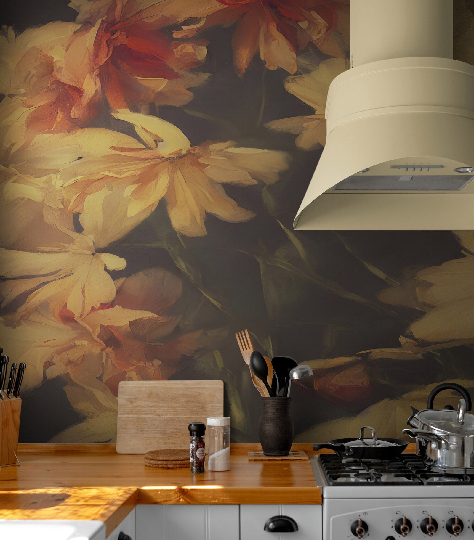 Vintage Dark Background with Yellow Flowers Botanical Wallpaper. #6497