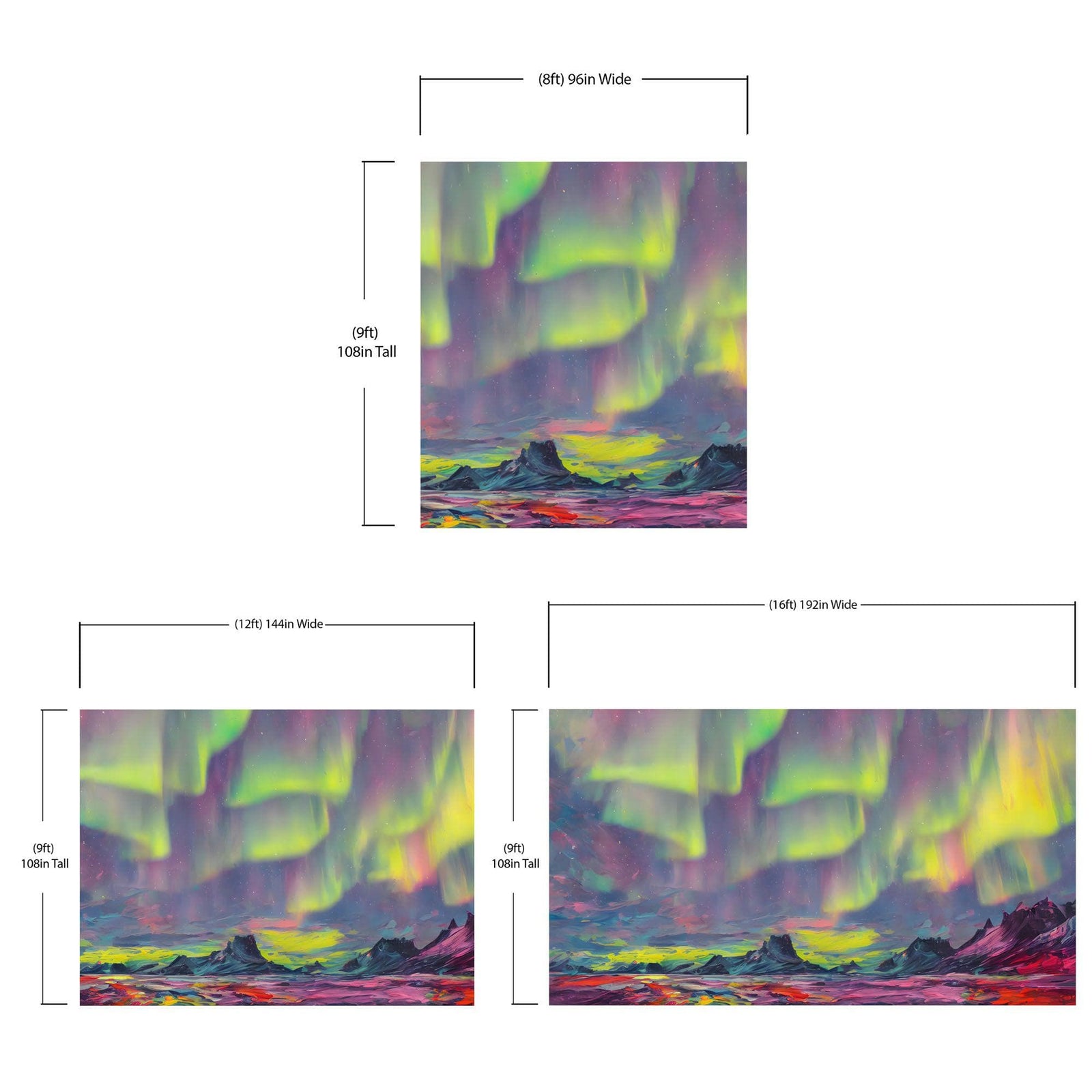 Aurora Borealis Wallpaper, Peel and Stick Wall Mural. Northern Lights Art Painting. Colorful Wallpaper. #6498