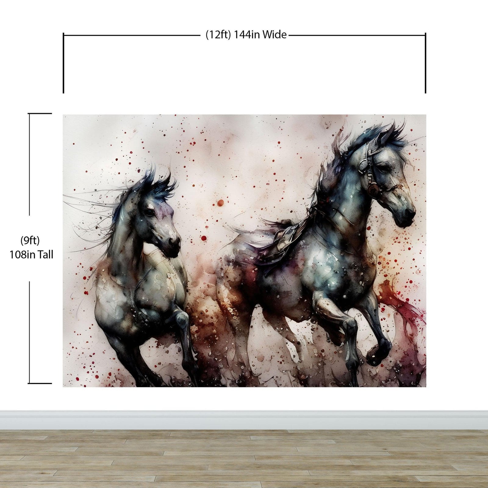 Horse Galloping Watercolor Painting. Cowboy Peel and Stick Wall Mural. #6500