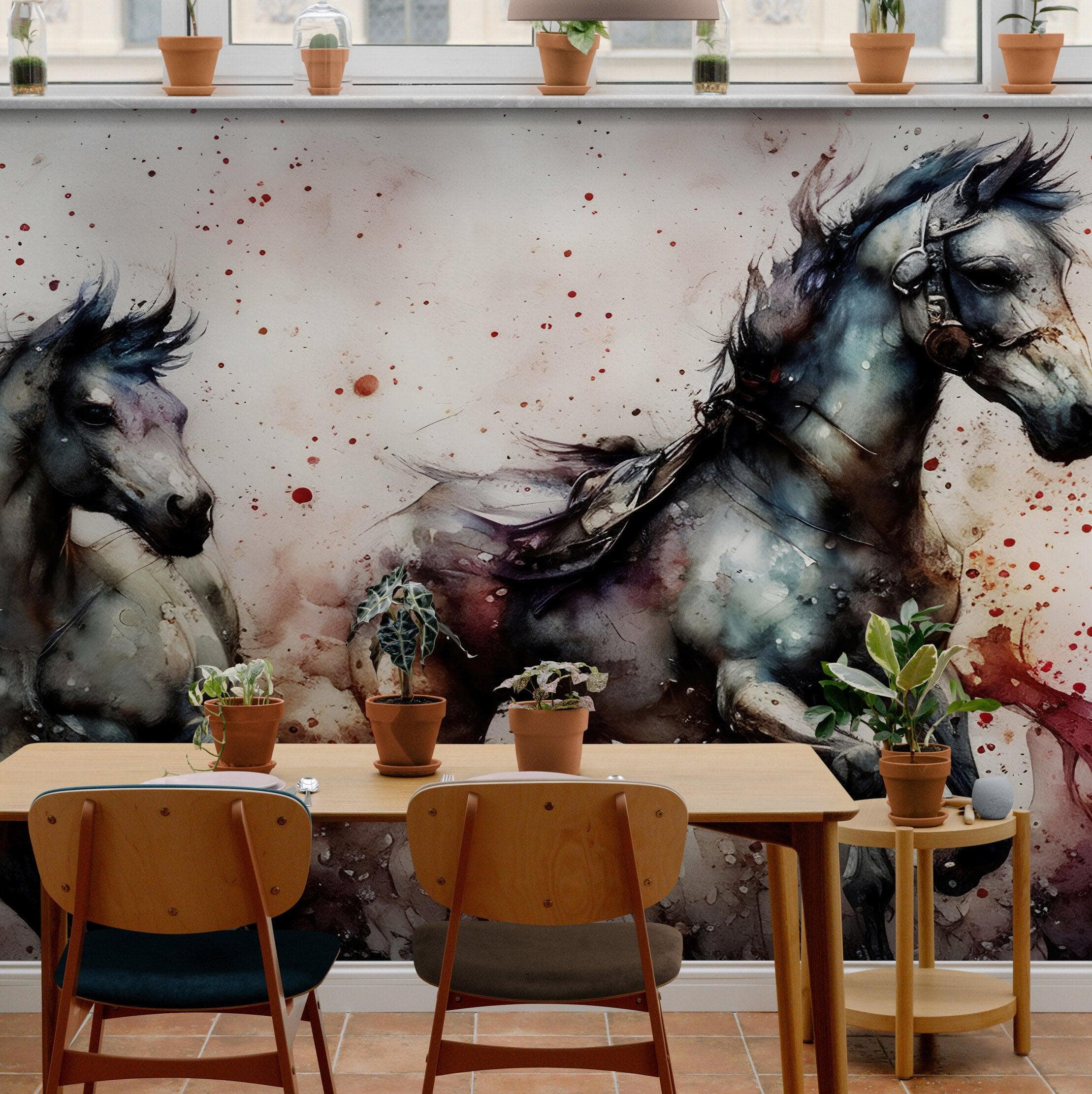 Horse Galloping Watercolor Painting. Cowboy Peel and Stick Wall Mural. #6500