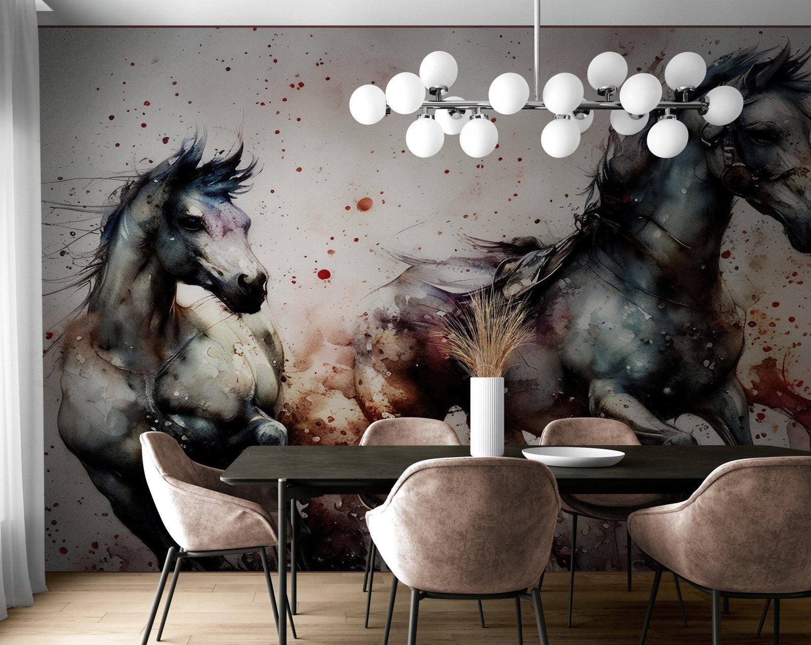 Horse Galloping Watercolor Painting. Cowboy Peel and Stick Wall Mural. #6500
