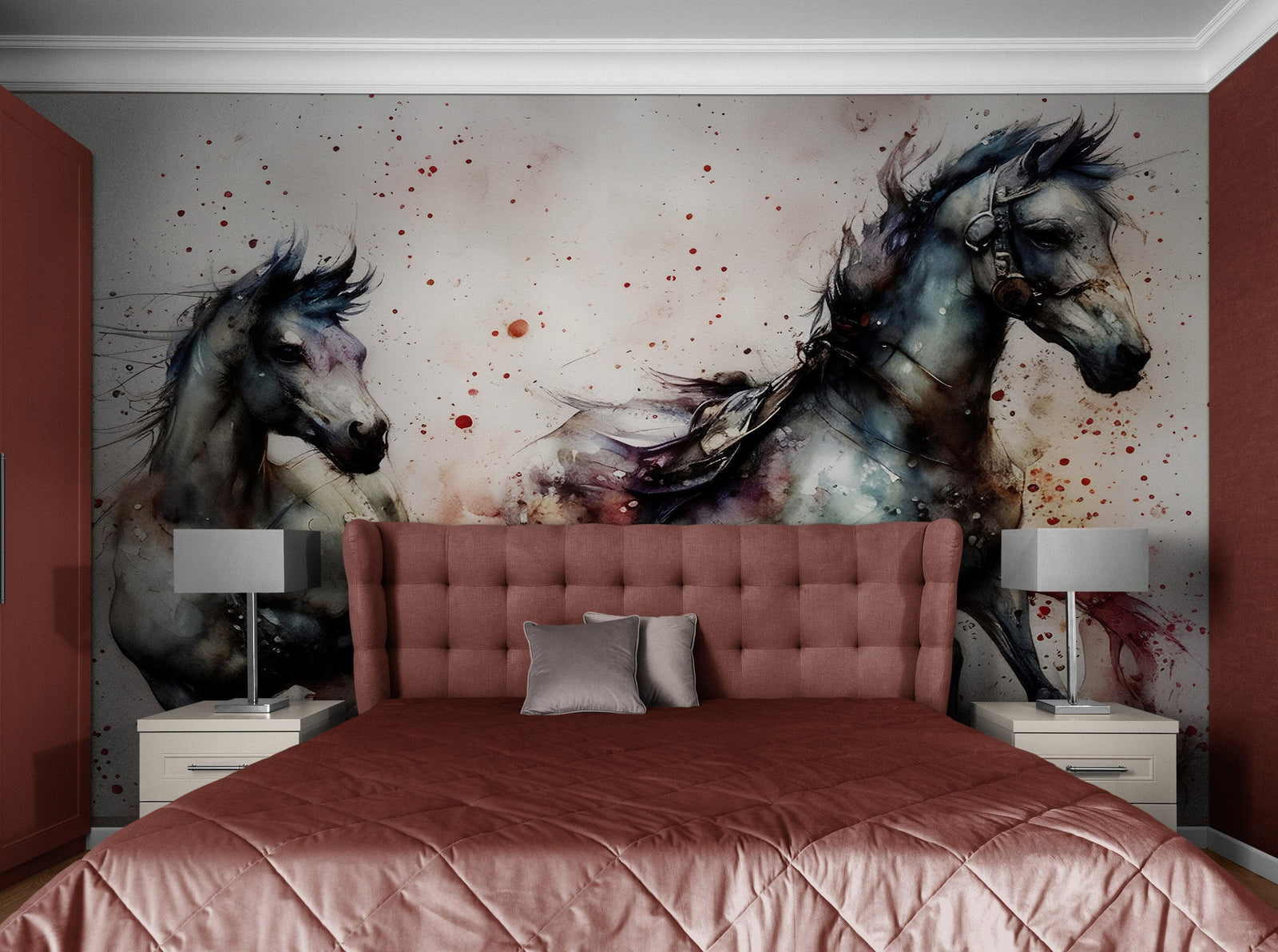 Horse Galloping Watercolor Painting. Cowboy Peel and Stick Wall Mural. #6500
