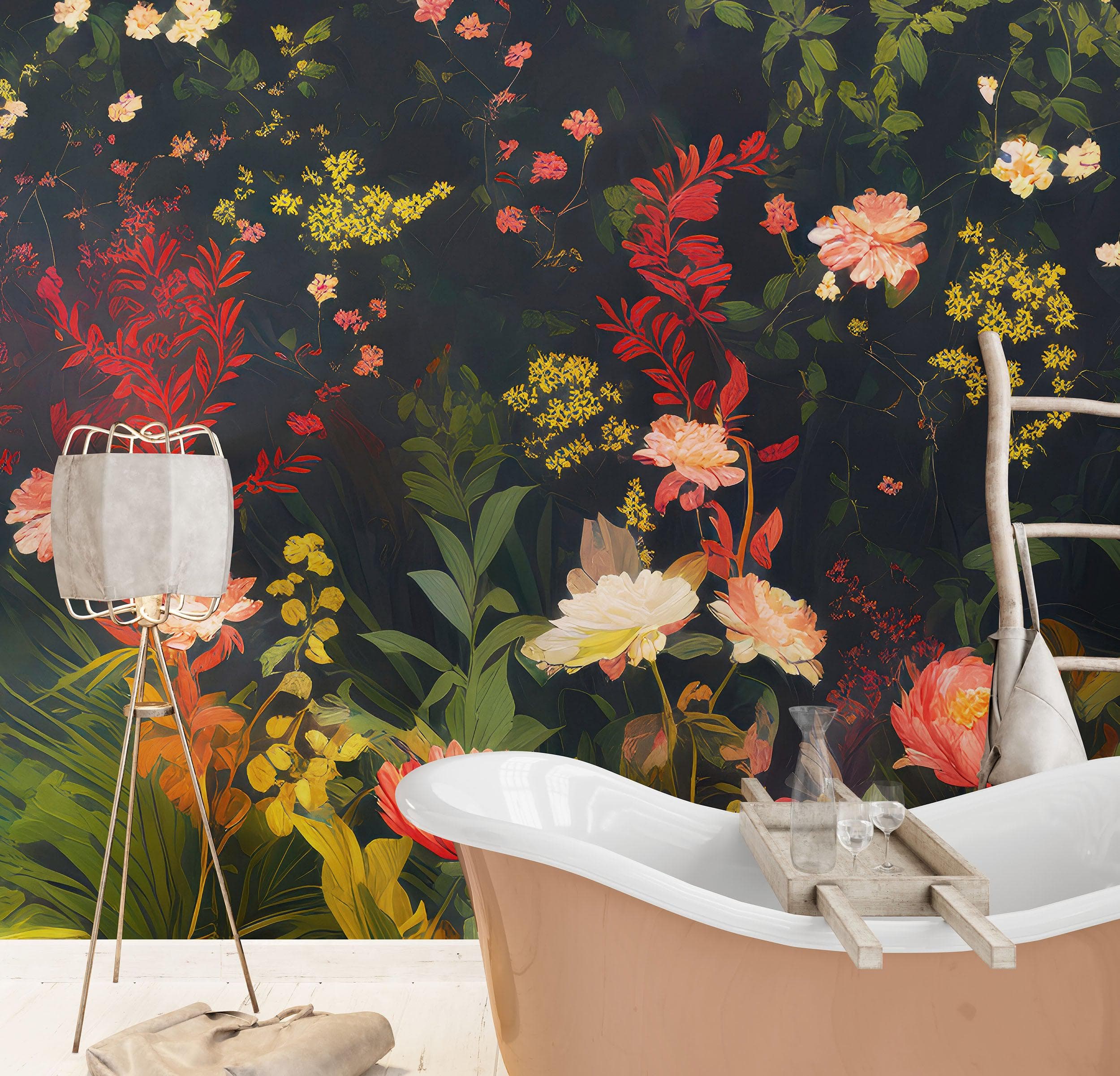 Chinoiserie Flowers Wallpaper. Asian Wall Art Mural #6517