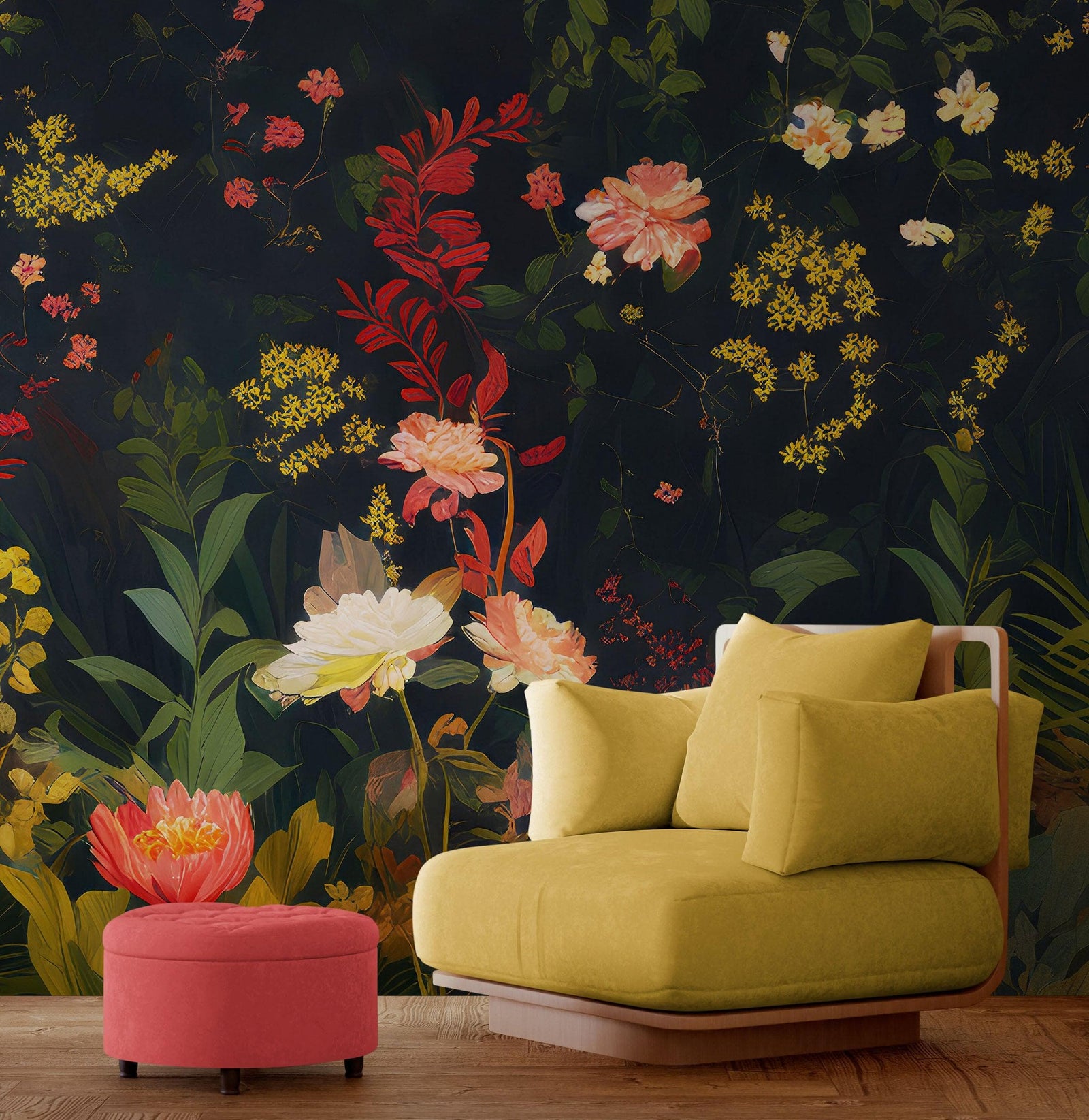 Chinoiserie Flowers Wallpaper. Asian Wall Art Mural #6517