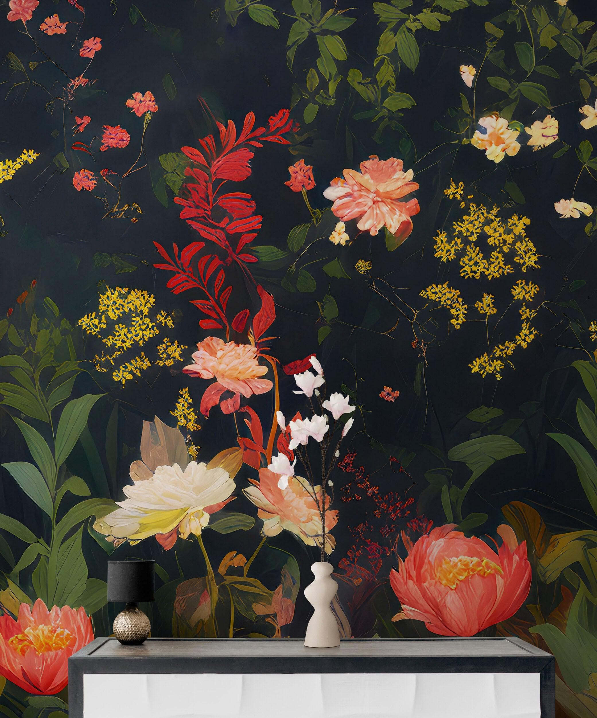 Chinoiserie Flowers Wallpaper. Asian Wall Art Mural #6517
