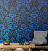 Damask Wallpaper Blue Color on Dark Background Pattern Wallpaper Peel and Stick Wall Mural Home Decor #6518