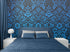 Damask Wallpaper Blue Color on Dark Background Pattern Wallpaper Peel and Stick Wall Mural Home Decor #6518