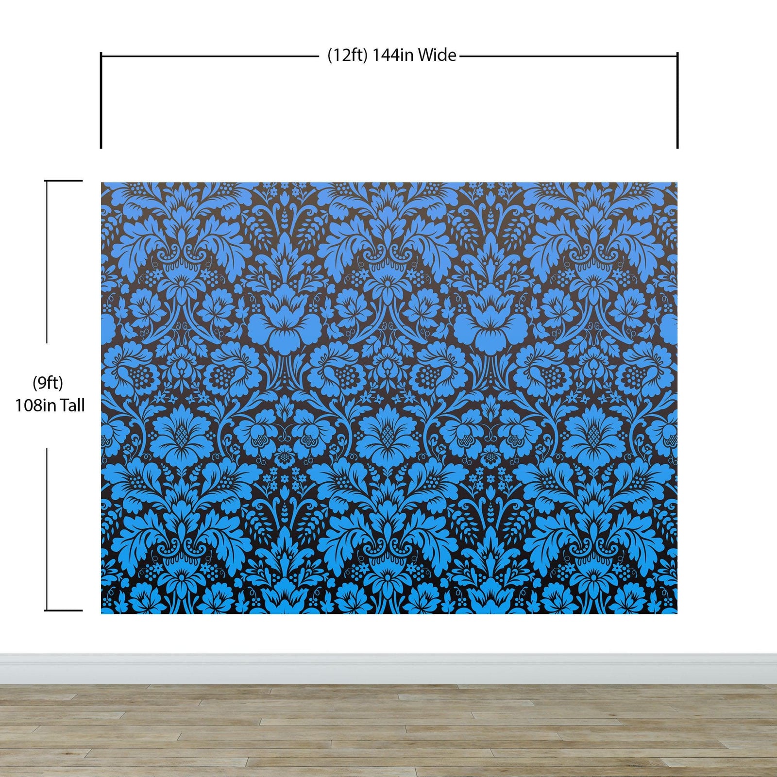 Damask Wallpaper Blue Color on Dark Background Pattern Wallpaper Peel and Stick Wall Mural Home Decor #6518