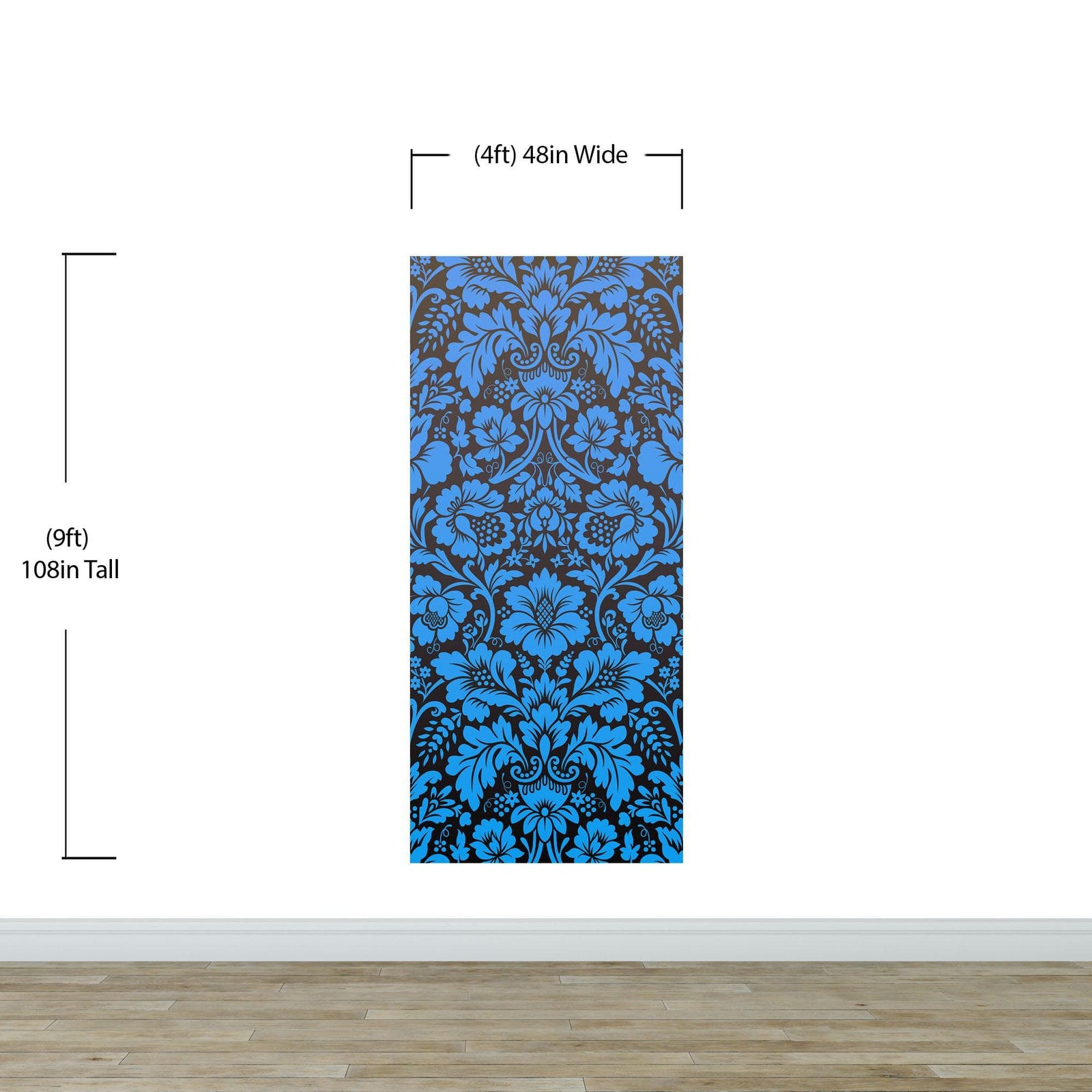 Damask Wallpaper Blue Color on Dark Background Pattern Wallpaper Peel and Stick Wall Mural Home Decor #6518
