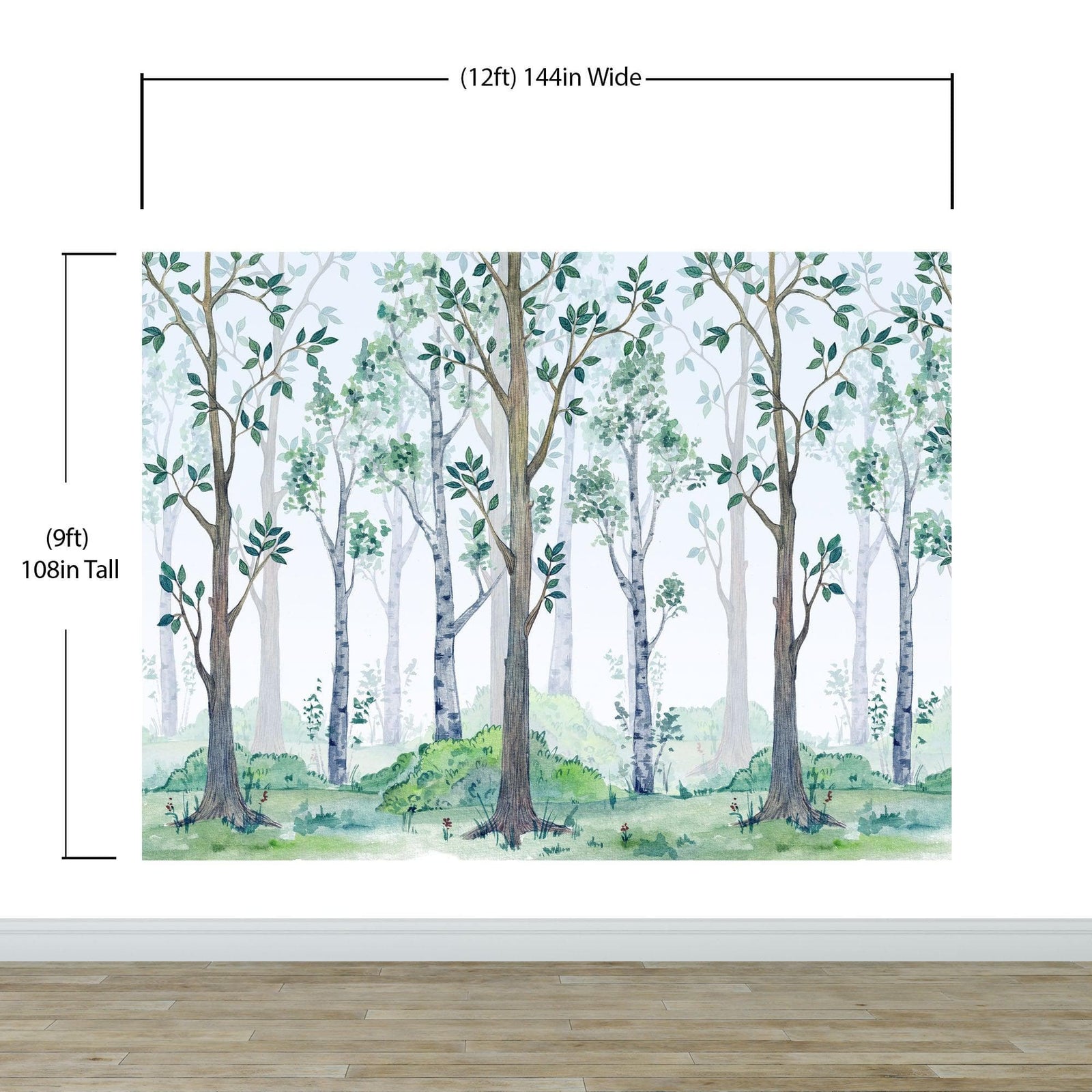 Nursery Woodland Forest Wallpaper. Watercolor Birch Tree Forest Wall Mural. #6525