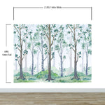 Nursery Woodland Forest Wallpaper. Watercolor Birch Tree Forest Wall Mural. #6525